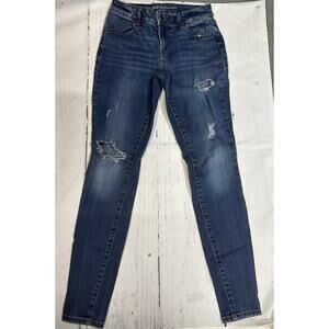 Maurices jeans Womens Size M Long Blue Denim Skinny Mid Rise Stretch
